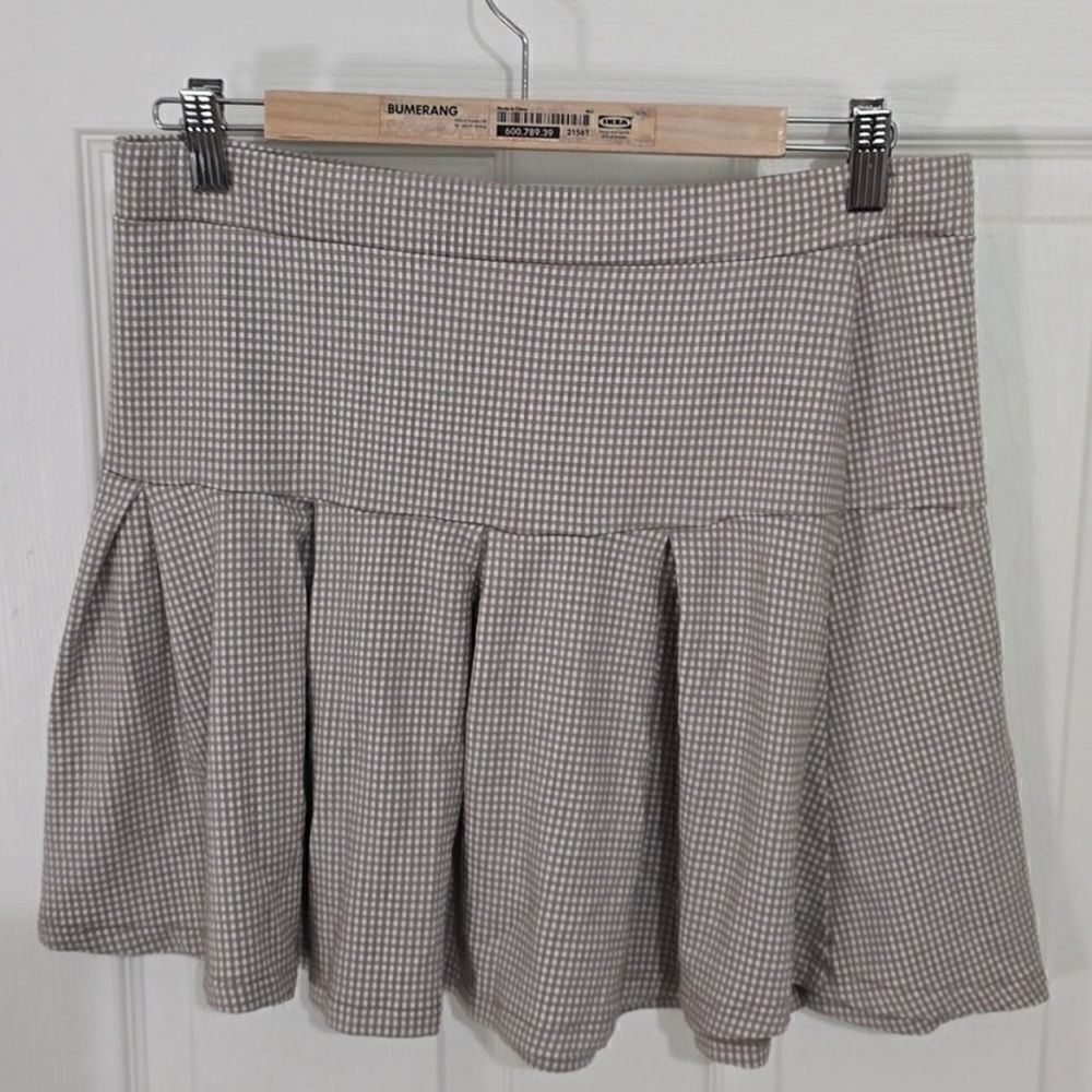 gingham brown skirt checkered skater peplum pleated skirt small Urban Romantics
